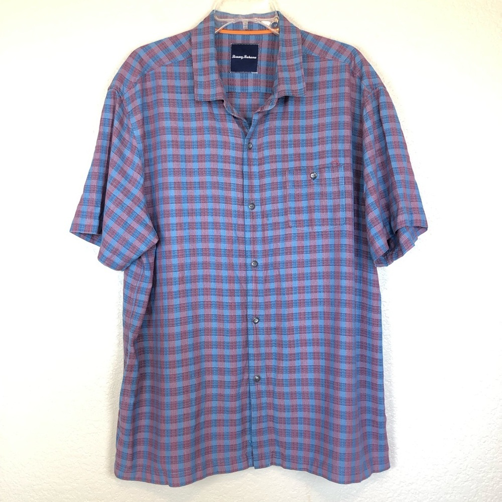 TOMMY BAHAMA 100 % SILK MENS SHORT SLEEVE BUTTON DOWN Shirt CASUAL Size XL